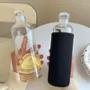 Water Bottles 500 750ml Time Scale Bottle Heat-resistant Glass With Sleeve For Juice Milk Small Mouth Leak-proof Drinkware