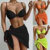 Swimons de maillots de bain pour femmes Bathing Buting Transdy Two Piece Sling Sling Bra avec 1pcs Sarong Cover Ups Hawaiian Pure Couleur en V Deep