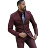 Men's Suits Luxury Single Breasted Burgundy Men Formal Regular Length Notch Lapel 2 Piece Jacket Pants Wedding Slim Fit Groom Outfits