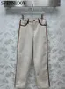 Frauenhose Spenneooy Mode Runway Herbst Beige Farbe Casual Pencil Low Taille Multi -Tasche Gerade Barrel Schlanke Hosen