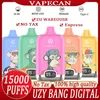 ヨーロッパの倉庫Uzy Bang Digital 15000 Puffs Eu Vaper 15000 15K Puff 15000 Bang Vape Dopationable e-cigarettes 20ml使い捨て蒸気ペン充電式Vapecan