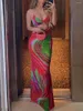 Casual Dresses Women's Halter Bodycon Long Dress Sleeveless Spaghetti Strap Cutout Abstrakt tryckparti