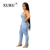 Jeans pour femmes xuru européen et américain Fashion Slim Fit Open Back Bandage Cowboy Jumpsuit N7-6060