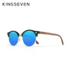 Lunettes de soleil Kingseven Handmade High Quality Black Noyer Wood Men Femmes Polarized Mirror Sun Verres Male UV400 ONCES OCULOS