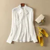 Dames blouses elfstyle dames 2024 zijden viscose mix wit/champagne/oranje roze blouse shirt met lange mouwen met lint
