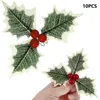 Decorative Flowers 10 Pcs Artificial Holly Berry With Leaves Fabric Foam Iron Wire Front Door Wreath Christmas Tree Holiday Celebration