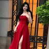 French Elegant White Strap Robe Midi Robe Summer Casual Evening Femme Femme Plage Sleevep Laceup Red Korean 240415