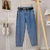 Jeans femminile sottile in alto in alto in vita sciolto dritto piccoli nove punti papà pantaloni harem denim estate