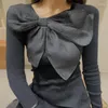 女性のTシャツKIMOTIMO BOW O-NECK長袖女性Maillardファッショナブルなスリムな黒人女性