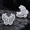 Studörhängen Real S925 Silver Butterfly Women's Hollow T-Diamond Female High Carbon Zircon Original Design Luxury Jewelry