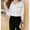 Blusas para mujeres Spring Autumn Polo-Neck Elegant Fashion Patchwork Chiffon Blusa Femme Femme Cardigan Cardigan Camiseta Casual