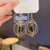 Korean Girls Rhinestone Charm Earrings Shine Crystal Hollow Gold Color Round Circle Earring For Women Wedding Jewelry Gift