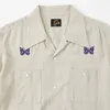 NEEDLES Denim Shirt Single Row Of Buttons Pockets Design Mens Womens Butterfly Embroidery Short Sleeve NEEDLES T-Shirt 240410