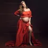 Bohemisk graviditetsklänning sida delad ruffle kant vintage bekväm linne klänning bekväm linne boho stil baby shower klänning 240408
