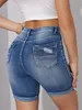 Summer High Waist Ripped Denim Shorts For Women Fashion Stretch Skinny Knee Length Jeans Casual Female Clothing 240415