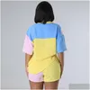 Women'S Two Piece Pants Womens Shirt Set Casual Color Band Letter B Loose Short Sleeve Shorts 230505 Drop Delivery Apparel Clothing S Dh1Ek