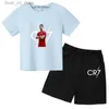 Set di abbigliamento per bambini Fashion Summer CR7 Sports Abiti 3-14 anni Ragazze 2 pezzi T-shirt a maniche corte casuali+pantaloni set di bambini vestiti idolo t240415