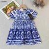 Girls Partydress Jupe de bébé à manches courtes Taille de bébé 90-140 cm Vêtements de créateurs Blue White Porcelaine Prince Princess Robe 24Pril