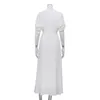 Summer Dress French Puff Sleeve Button Chic Long For Women Party Strapless High Split Casual White Dresses 240415