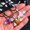 Pendant Necklaces 10pcs Natural Stone Heart Wing For Women Rose Quartz Amethyst Tiger Eye Charms Jewelry Making Wholesale