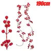 Flores decorativas 190 cm de natal guirlanda de videira com rattan vermelho em casa portas de parede decoração corarão de natal arborizando ornamentos pendurados