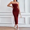 Casual Dresses Ladies Strapless Sexy Bag Hip Solid Color Dress Long Beach Style Pretty For Women Plus-size Maxi Evening