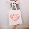 Shopping Bags Women Tote Bag Fashion Heart Dog Foot Graphic Shopper Canvas Shoulder Flower Print Girl Books Gift