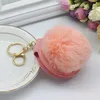 Keychains Lanyards 1Pcs 28 Color Cute Puff Ball There Mirror KeyChains Simple PU Makeup Mirror Kids Woman Small Gift Accessories Pom pom