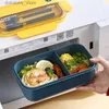 Bento Boxes Japanese Style Plastic Microwave Oven Lunch Box Portable Sealed Bento Box With Spoon Fork For Adult Dent Office Workers L49