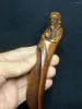 装飾的な置物Yizhu Cultuer Art Old Chinese Boxwood Hand Bearved Man Longevity Statue Tea Spoon Gift Collection L 15.8 cm