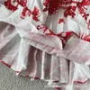 Wiosna/lato D Czerwony element motyla Wzór drukowane sto plisów długie pół spódnicy elegancki temperament