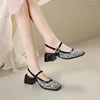 Scarpe eleganti Stampa fiori Slingbacks Medio Tacco Woman Cinese TOE Square RETRO Pumpe Ladies 2024 Tendenze estive Donne