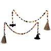 Feestdecoratie 2 stks/set Halloween houten kraal Garland kralen ornament met kwastjes boerderij kralen muur heksen hoed