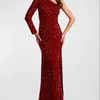 Party Dresses Women's Moderate Stretch One Shoulder Sequins Wine Red Evening Dress Long Sleeved Mermaid Formal Dinner Winter Elega