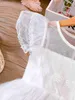 Girl's Dresses Summer New Romantic And Elegant Dress For Primary And Secondary School Children White Mesh Girl Princess Dress Y240415