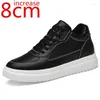 Chaussures décontractées Sports Men d'ascenseur Haulten augmenter 8 cm baskets noires invisible hauteur augmente de la semelle intérieure Chaussure blanche mâle