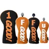 Golf Wood Head Cover PU GOOD Pattern Driver Fairway Hybrid Waterproof Durable Orange Supplies Protector 240411