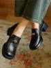 Casual Shoes Square Toe Chunky Heel Pumps Solid Black Patent Leather Metal Decoration Platform Slip On Sewing Spring Concise