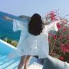 Swimsuit Lace Hollow Crochet Beach Bikini Cover Up 3/4 Sleeve Women Top Swimwear Dress White Cover-up Tunic Shirt