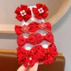 2024 Nouvel An chinois Red Celebration Children's Automn and Winter Girl Sweet Flower Pair Bow Hair Hair Clip