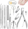 12PCSSETプロフェッショナルペディキュアツールIngrown Teenail Tools Kit Nail Care Ingrown Teenail removal Correction Clippers Foot Care 219584814