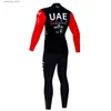 Cykeltröja sätter UAE Cycling Clothing Men Long Seve Jersey Autumn Suit Kläder Mens Skjorta Pants Padding Tricuta Man 2024 Equipment G Set Bib L48