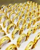 Anneaux de bande de 50pcs entiers Golden Color Men039 Women039s en acier inoxydable Engagement Anneau de mariage Set New Brand Drop8275995