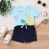 Kläduppsättningar Småbarn Baby Boy Beach Outfit Kort ärm T-shirt Söt djurtryckstoppar Solid Colic Elastic Midje Drawstring Shorts 2ms Set