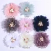 Decorative Flowers 10Pcs 6.5CM Pearl Center Handmade DIY Fabric Artificial Hair Accessories Dress Shoes Hats Decoration Bride Bouquet Craft