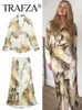 TRAFZA Spring Print Blouse Skirt Sets For Women Tie Dye Long Sleeve Shirts Top Slim Midi Skirts Suit Fashion Streetwear 240407