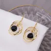 Korean Girls Rhinestone Charm Earrings Shine Crystal Hollow Gold Color Round Circle Earring For Women Wedding Jewelry Gift