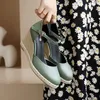 Spring Shoes Shallow Mouth Beige Heeled Sandals Womens stor storlek Buckle Strap All-Match Muffins Sho Logs Wedge Black HA 240410