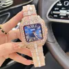 Shiny starry Iced Out Hip Hop big size Lovers watches men quartz battery movement clock diamonds ring good nice looking square tank dial automatic date wristwatch