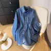 Projektant KK Denim Blue Warhorse Haftowana jedwabna koszula dla damskiej wiosennej mody, łatwy do uścisku